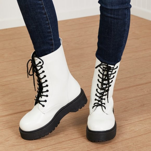 WeeBoo Big Steps Platform Combat Boots - Picture 1 of 10